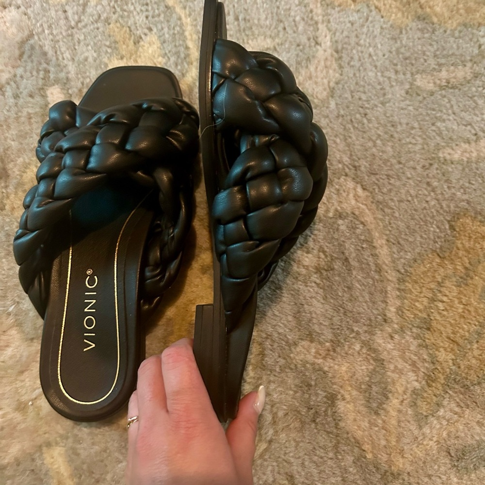 Black Vionic Braided Cross Strap Slides Kalina, S… - image 5